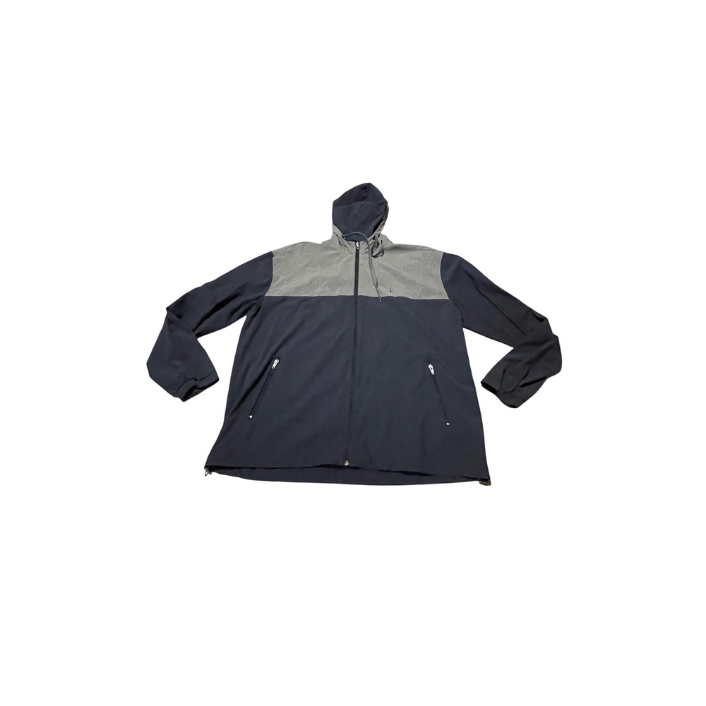Linksoul Mens XL Full Zip Hooded Windbreaker Jacket Navy Gray Colorblock Golf